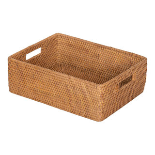 Kouboo La Jolla Rattan Shelf Handles, Small, White-Wash Storage Basket