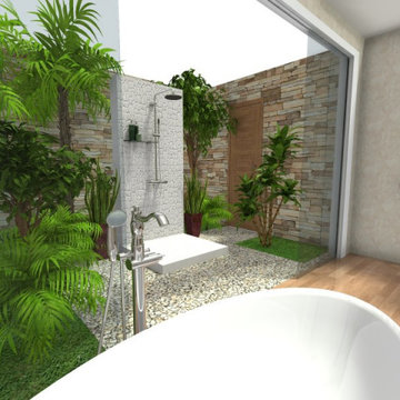 Tropical outside bathroom with shower