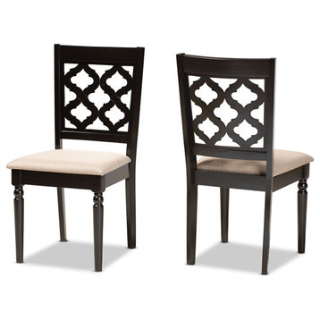 Holmes Contemporary Upholstered Dining Chair, Set of 2, Sand/Dark Brown