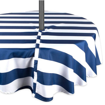 DII Nautical Blue Cabana Stripe Outdoor Tablecloth With Zipper 60 Round
