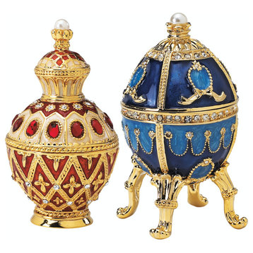 The Pushkin Collection 2-Piece Romanov Style Enameled Egg Set