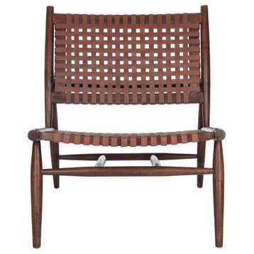 Abdon Leather Woven Arm Chair Brown/ Cognac
