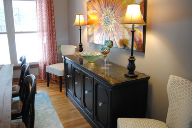 Inspiration for a transitional light wood floor kitchen/dining room combo remodel in New York with gray walls and no fireplace