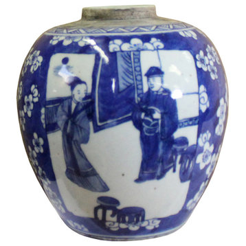 Chinese Oriental Handpaint Small Blue White Porcelain Ginger Jar Hws573