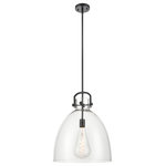 Innovations Lighting - Newton Bell Pendant, Matte Black/Clear - The Newton is a modern industrial collection that incorporates Exceptional architectural details and heavy metal design. These fixtures come together with a cone, bell, or sphere shaped shade, in metal or glass. Making this collection perfect for creating a truly exceptional space.