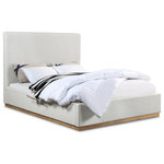 Meridian Furniture - Alfie Linen Textured Fabric Upholstered Bed, Cream, Queen - Give your bedroom a regal vibe when you add this Alfie linen textured fabric bed to the mix. The ultra tall headboard on this queen-size bed makes a bold impression from all angles and is covered in rich cream linen textured fabric that forms a pleasant contrast with the black finish solid wood base. The full flat design lets you easily use this bed without a box spring - a top mattress is all that's needed.