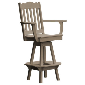 Royal Swivel Bar Chair with Arms in Poly Lumber, Weathered Wood