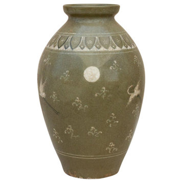 Korean Celadon Crane Glazed Vase