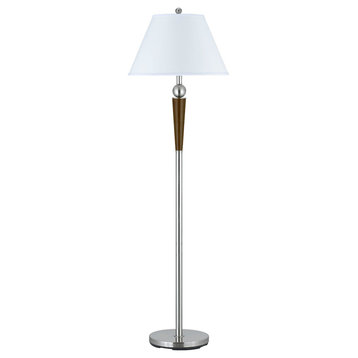 100W Metal Floor Lamp with Switch, Brushed Steel/Espresso Finish, White Shade