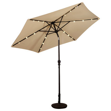Costway 9FT Patio Solar Umbrella LED Patio Market Steel Tilt W/ Crank Outdoor