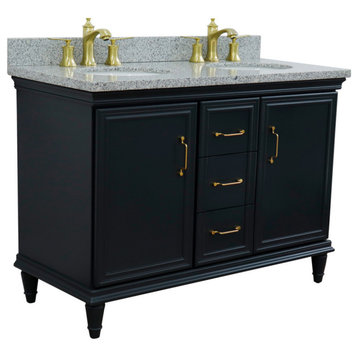 49" Double Vanity, Dark Gray Finish With Gray Granite And Oval Sink