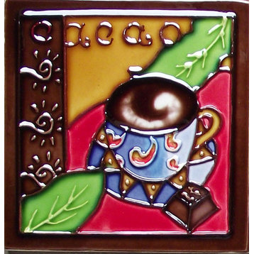 4X4" Cacao Dark Coffee Art Tile Ceramic Drink Holder Coaster