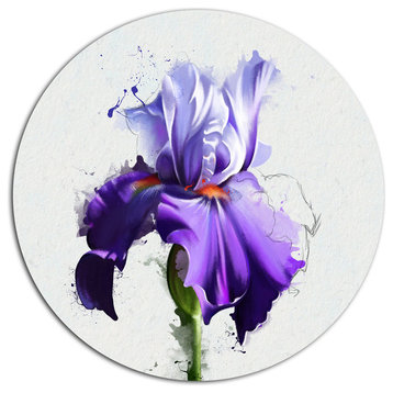 Beautiful Blue Iris Watercolor Sketch, Flower Round Metal Wall Art, 36"