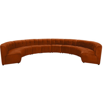 Maklaine 10-Piece Modular Contemporary Velvet Sectional Sofa in Mahogany