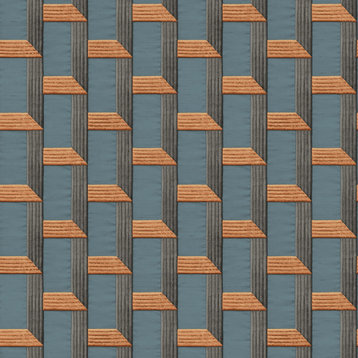 Geometric Textured Wallpaper, Stacked Highs, Blue Gray Terra, 1 Roll