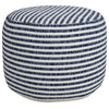 Blue and White Woven Stripe Pouf Ottoman