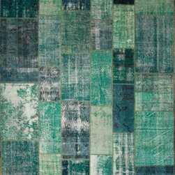 Vintage Turkish Over-Dyed Patchwork Rug - Area Rugs