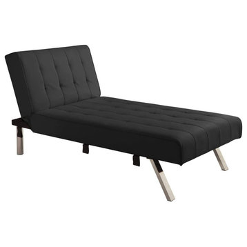 Chaise Lounger With Chrome Legs, Black Faux Leather
