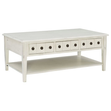 Linon Sadie Wood Coffee Table with Storage in Cream