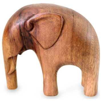 NOVICA Modern Elephant And Wood Sculpture