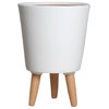 Serene Spaces Living Ceramic Planter With Wood Legs, White Planter