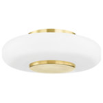 Hudson Valley - Blyford 1-Light Flush Mount, Aged Brass - Blyford's sleek and minimal design has an orbit-like quality that draws the eye around and around. The clear etched glass is accented by streamlined Aged Brass and Black Nickel metalwork, bringing a simple sophistication to the ceiling.