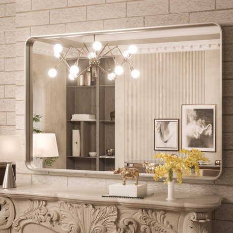 Metal Frame Decorative Rectangular Wall Mount Mirror, Sliver, 40"x30"