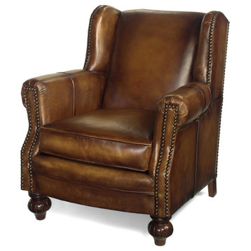 Accent Library Chair Traditional Brown Leather Hand Made in USA
