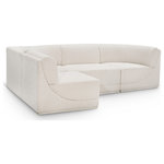 Meridian Furniture - Ollie Black Boucle Fabric L-Shaped Modular Sectional, Cream, 4-Piece: 2 Armless Chair, 2 Corner Chair - Meet the epitome of style and functionality with this Ollie boucle fabric living room sectional, part of the Ollie modular collection. A contemporary marvel, this sectional features chic and inviting rich cream boucle fabric upholstery, giving it a sumptuous texture that oozes elegance and luxury. Curved corners add to the visual look of the sectional while maximizing seating comfort while lounging, reading, or entertaining. Pair it with other items in the Ollie collection easily, thanks to an attachment latch underneath.