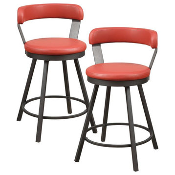 Pemberly Row Metal Swivel Counter Height Chair in Red (Set of 2)