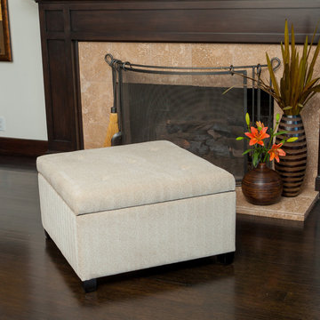 Contemporary Living Space w/ eige Fabric Storage Ottoman