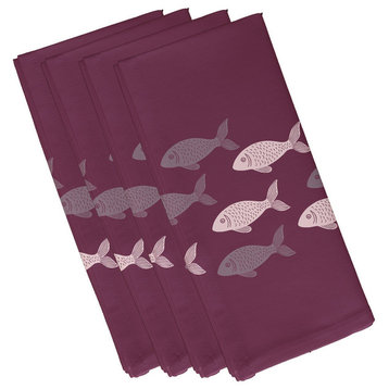 Fish Line, Animal Print Napkin, Purple, Set of 4