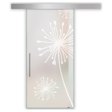 Glass Sliding Barn Door with various Full-Private Frosted Designs, 40"x84" Inches, Recessed Grip