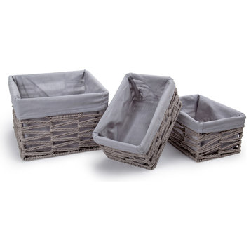 Square Geo Weave Basket With Liner, 3-Piece Set, Gray, 9.25x9.25"