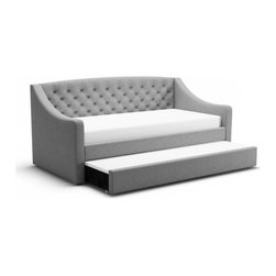 Chesterfield Fabric Day Bed with Trundle Guest Bed in Grey - Day Beds