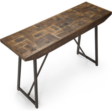 Walden Parquet Sofa Table - Mango with Parquet Design, Dark Gray Base