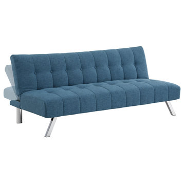 Sawyer Futon, Blue Fabric With Stainless Steel Legs