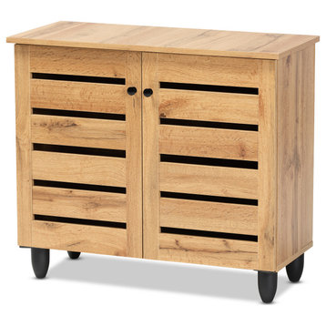 Gisela Modern Oak Brown Finished Wood 2-Door Shoe Storage Cabinet