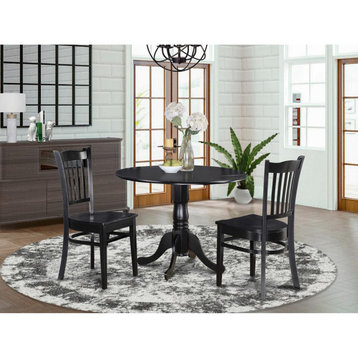 3-Piece Small Kitchen Table and Chairs Set, Round Table, 2 Dinette Chairs, Black