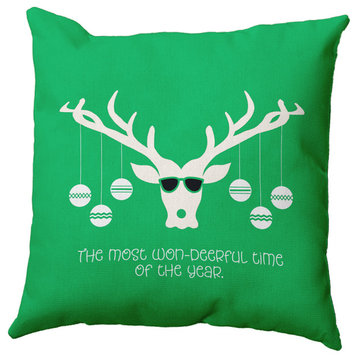Cool Christmas Deer Accent Pillow, Bright Green, 16"x16"