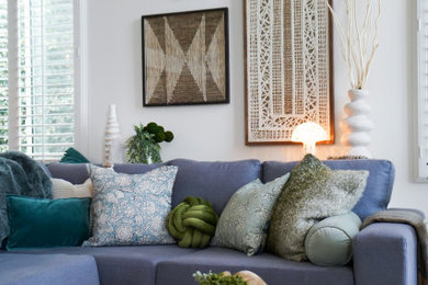 Example of a beach style living room design in Los Angeles
