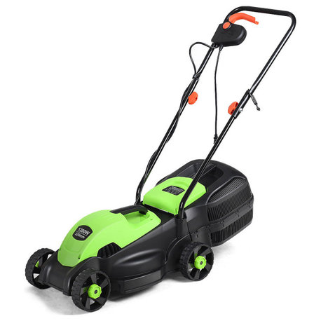 Costway 12 Amp 14-Inch Electric Push Lawn Corded Mower With Grass Bag Green