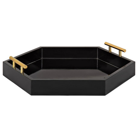 Lipton Hexagon Decorative Tray with Metal Handles, Black