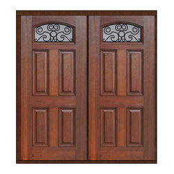 Prehung Double Door 80 Fiberglass Genoa 4 Panel Camber Lite GBG Glass - Front Doors
