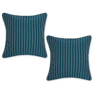 Navy Herringbone Stripe Recycled Cotton Pillow Cover 18x18 Set of 2