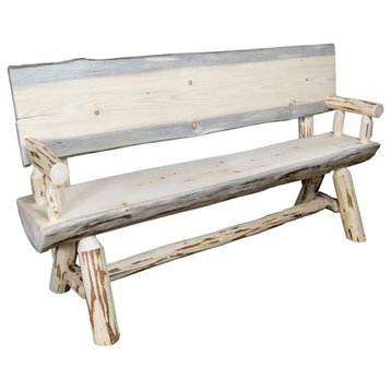 Montana Woodworks 5ft Transitional Wood Half Log Bench in Natural