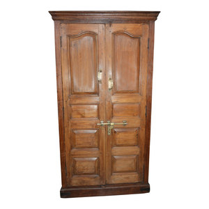 Mogul Interior - Consigned Antique Mogul Cabinet Rustic Teak Wood Armoire With Ample Storage - Armoires And Wardrobes