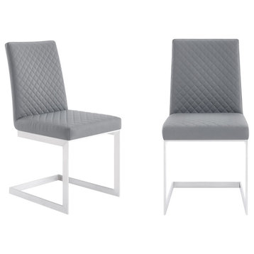 Copen Contemporary Dining Chair in Brushed Stainless Steel and Grey Faux Leather