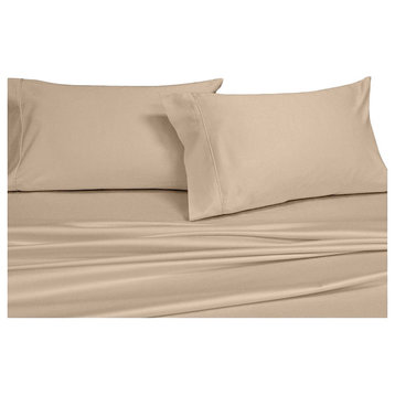 100% Cotton Percale Pillowcases, Set of 2, 300 Thread Count, Tan, King
