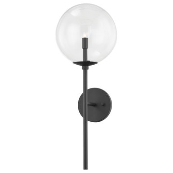 Madrid 1 Light Wall Sconce Soft Black Frame Clear Shade